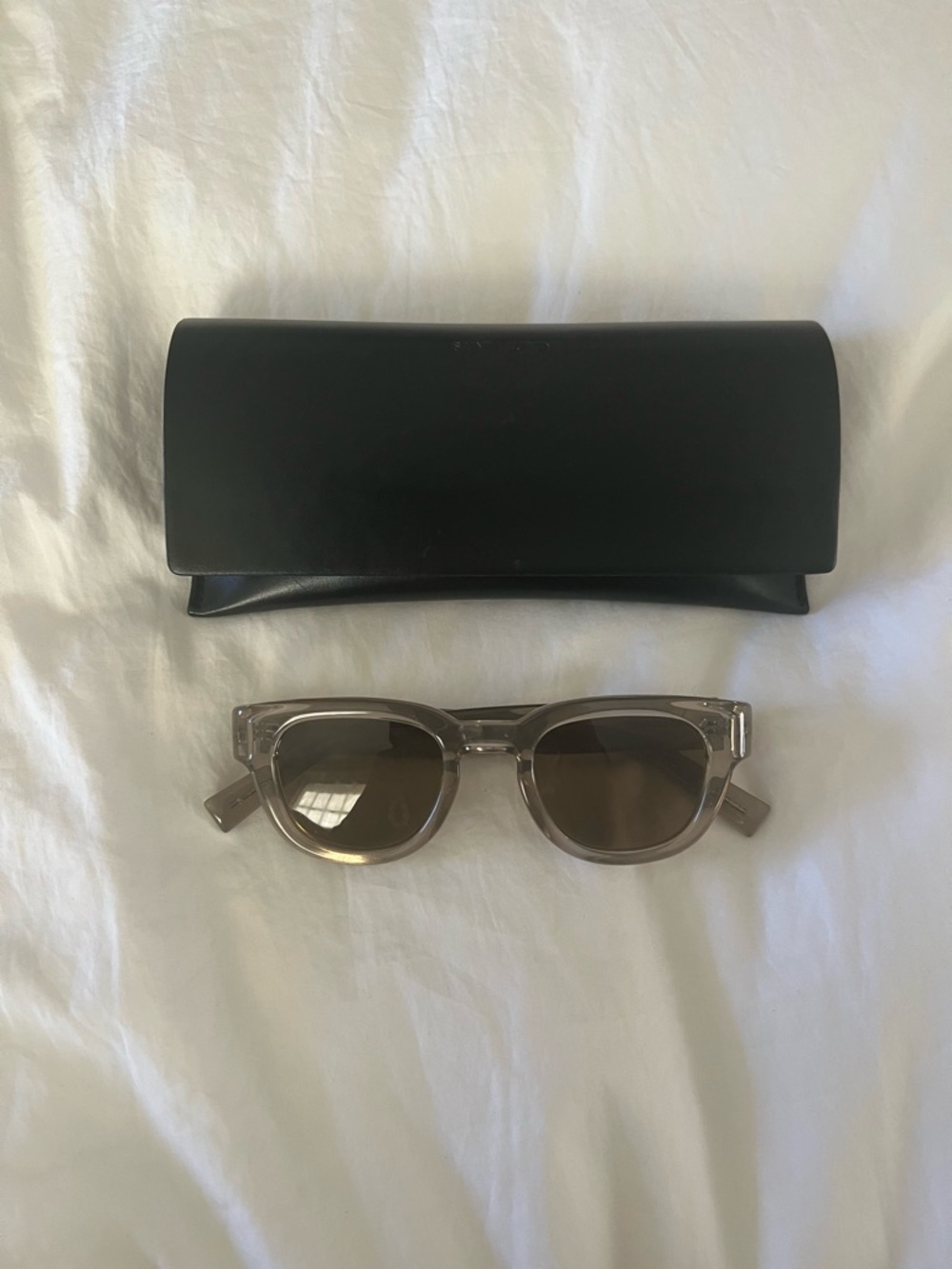 Saint Laurent Clear Taupe Round Sunglasses with Black Case